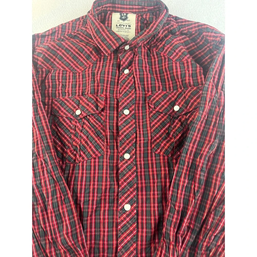 Levi's‎ Western Shirt Plaid Button Up Long Sleeve Red Black XL